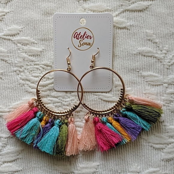 Atelier Sona Jewelry - Cotton Fringe Hoop Statement Earrings